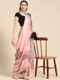 Peach Silk Blend Digital Print Abstract Saree with Unstitched Blouse - Hiral Fashion