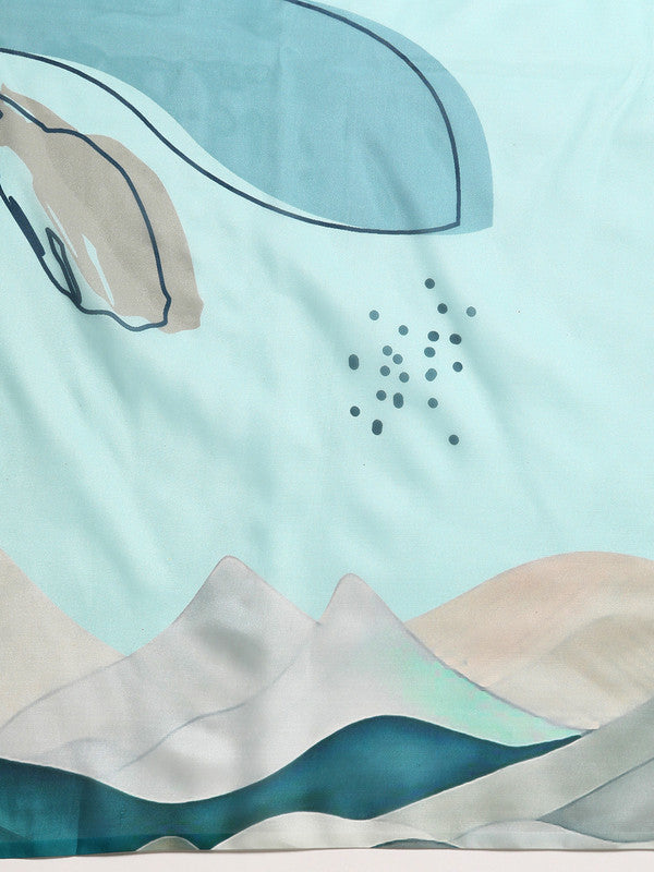 Turquoise Silk Blend Digital Print Abstract Saree with Unstitched Blouse - Hiral Fashion