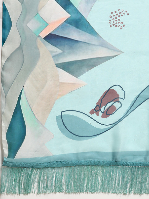 Turquoise Silk Blend Digital Print Abstract Saree with Unstitched Blouse - Hiral Fashion