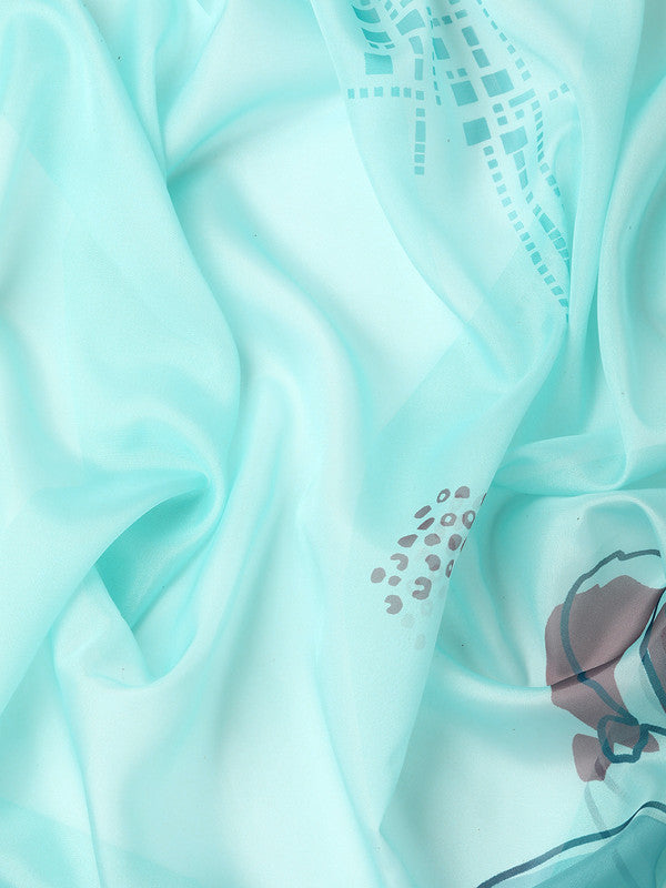 Turquoise Silk Blend Digital Print Abstract Saree with Unstitched Blouse - Hiral Fashion