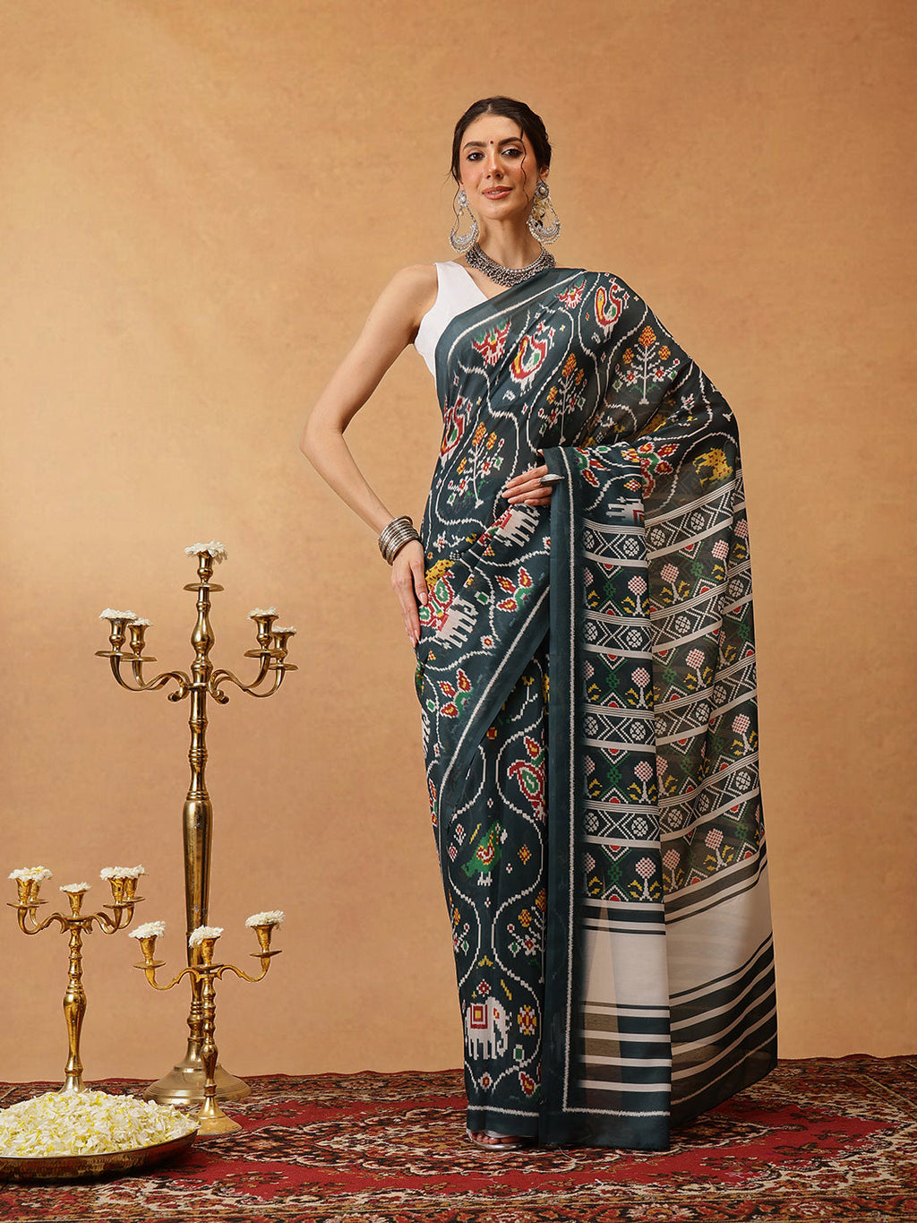 Hiral Fashion Green Bollywood Mul Cotton Ikkat Digital Printed Saree