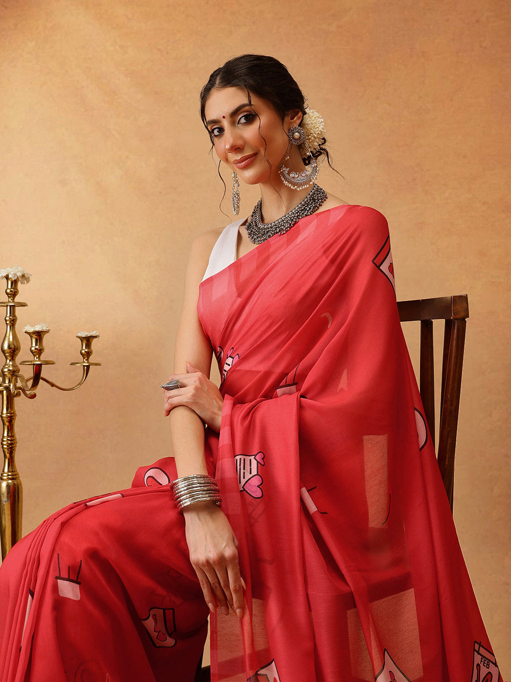 Hiral Fashion Red Bollywood Mul Cotton Abstract Digital Printed Saree