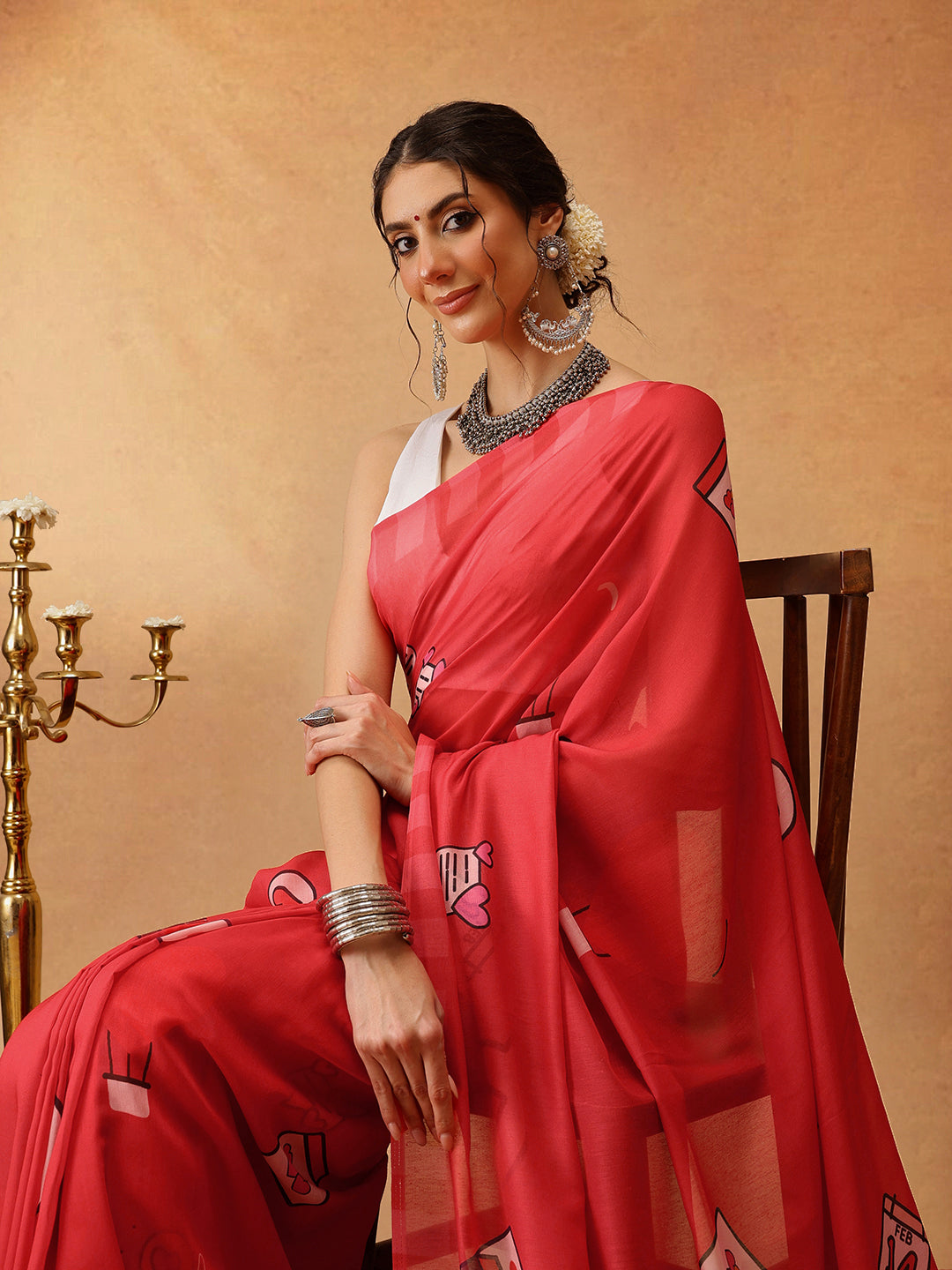 Hiral Fashion Red Bollywood Mul Cotton Abstract Digital Printed Saree
