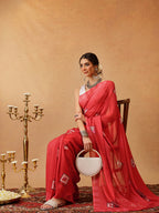 Hiral Fashion Red Bollywood Mul Cotton Abstract Digital Printed Saree