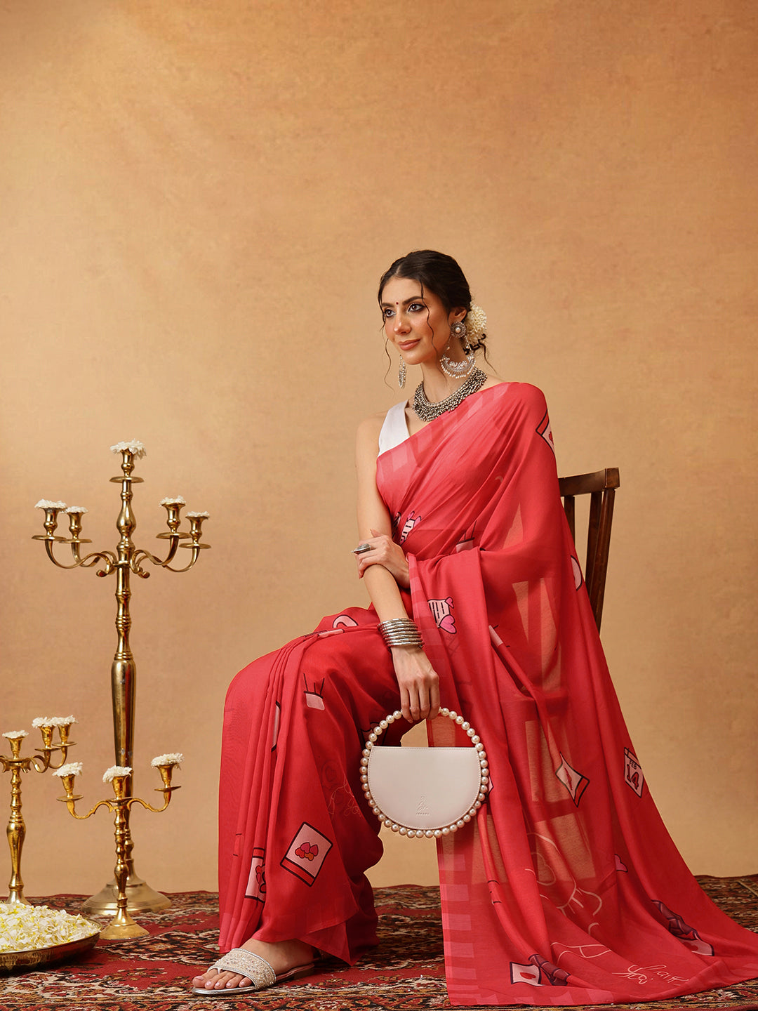 Hiral Fashion Red Bollywood Mul Cotton Abstract Digital Printed Saree