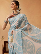 Hiral Fashion Beige Bollywood Mul Cotton Paisely Digital Printed Saree