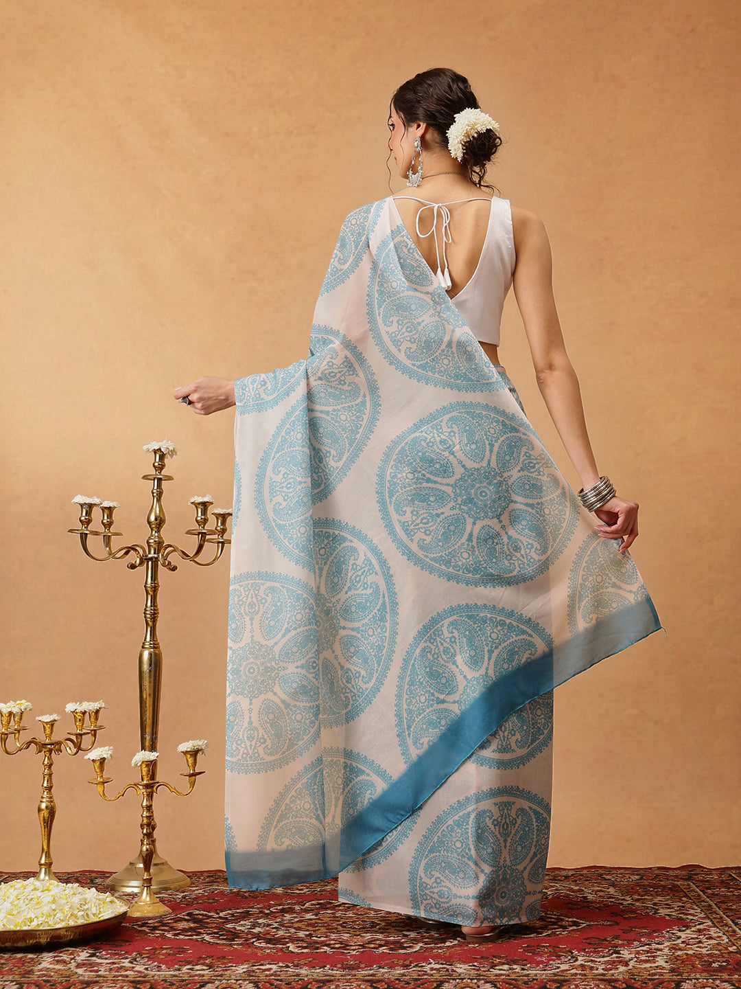 Hiral Fashion Beige Bollywood Mul Cotton Paisely Digital Printed Saree