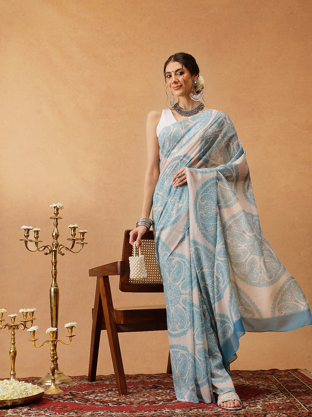 Hiral Fashion Beige Bollywood Mul Cotton Paisely Digital Printed Saree