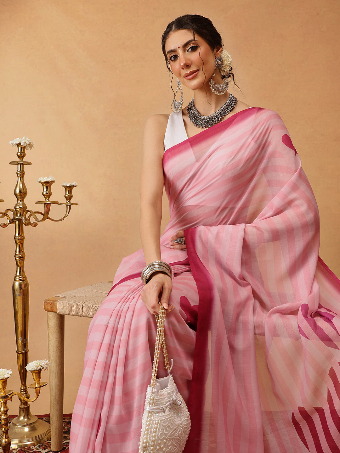 Hiral Fashion Pink Bollywood Mul Cotton Lahariya Digital Printed Saree