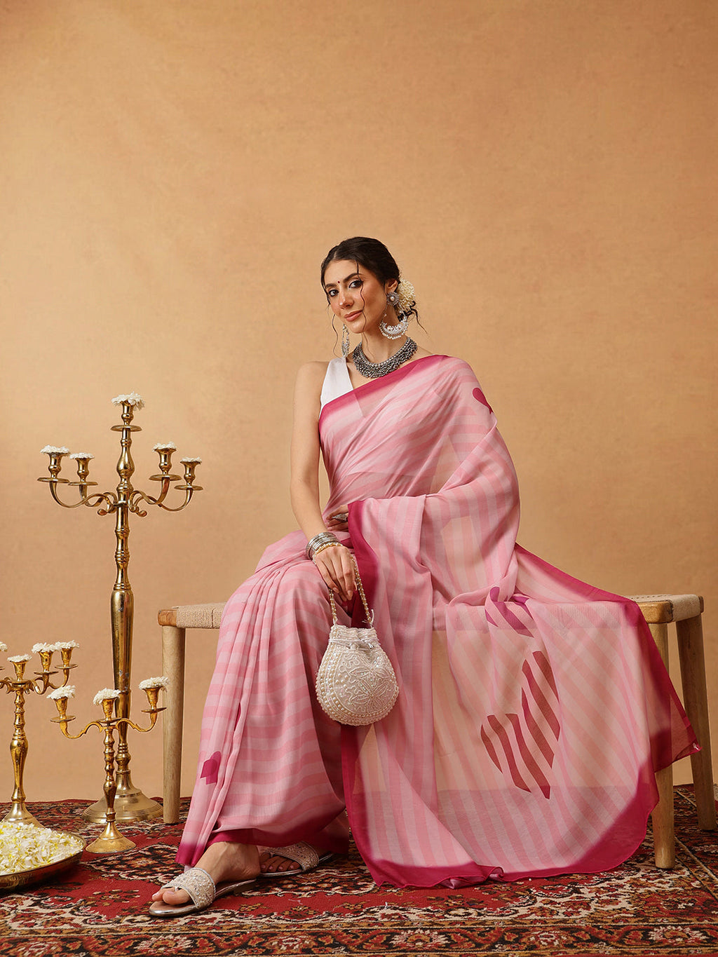 Hiral Fashion Pink Bollywood Mul Cotton Lahariya Digital Printed Saree