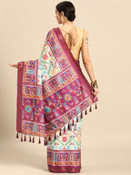 Green Silk Blend Digital Print Patola Saree with Unstitched Blouse - Hiral Fashion