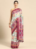 Green Silk Blend Digital Print Patola Saree with Unstitched Blouse - Hiral Fashion