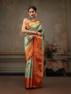 Green Pure Silk Woven Zari Design Floral Saree with Unstitched Blouse - Hiral Fashion