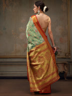 Green Pure Silk Woven Zari Design Floral Saree with Unstitched Blouse - Hiral Fashion