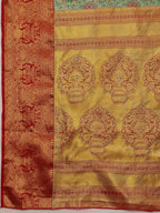 Green Pure Silk Woven Zari Design Floral Saree with Unstitched Blouse - Hiral Fashion