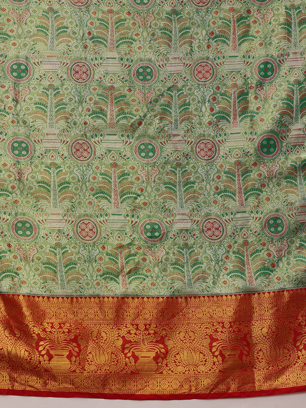 Green Pure Silk Woven Zari Design Floral Saree with Unstitched Blouse - Hiral Fashion