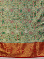 Green Pure Silk Woven Zari Design Floral Saree with Unstitched Blouse - Hiral Fashion
