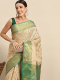 Green Tissue Silk Woven Zari Design Floral Saree with Unstitched Blouse - Hiral Fashion