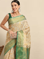 Green Tissue Silk Woven Zari Design Floral Saree with Unstitched Blouse - Hiral Fashion