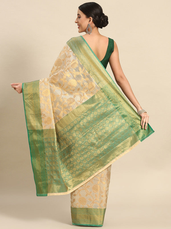 Green Tissue Silk Woven Zari Design Floral Saree with Unstitched Blouse - Hiral Fashion