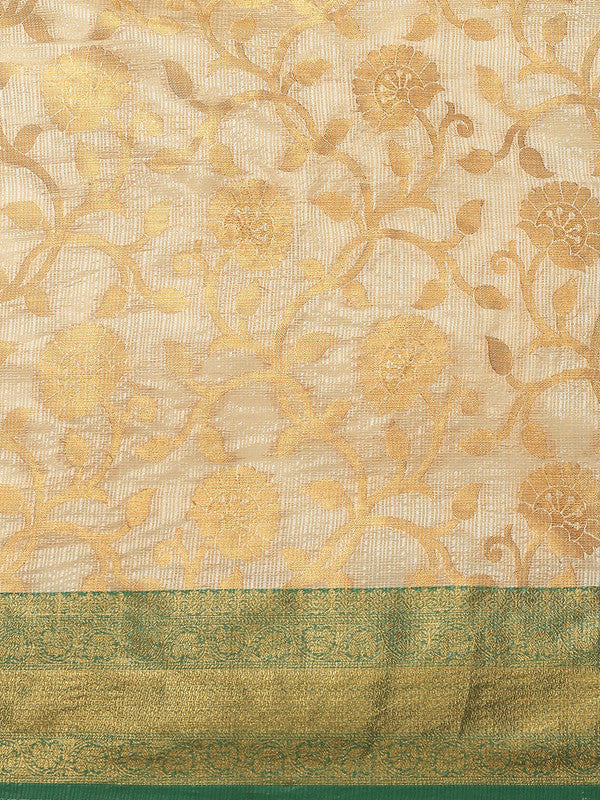 Green Tissue Silk Woven Zari Design Floral Saree with Unstitched Blouse - Hiral Fashion