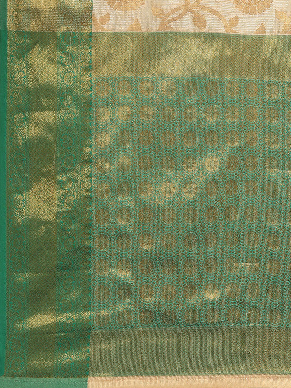 Green Tissue Silk Woven Zari Design Floral Saree with Unstitched Blouse - Hiral Fashion