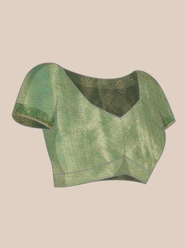 Green Tissue Silk Woven Zari Design Floral Saree with Unstitched Blouse - Hiral Fashion