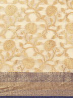 Navy Blue Tissue Silk Woven Zari Design Floral Saree with Unstitched Blouse - Hiral Fashion