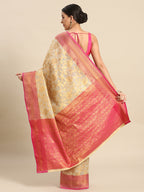 Pink Tissue Silk Woven Zari Design Floral Saree with Unstitched Blouse - Hiral Fashion
