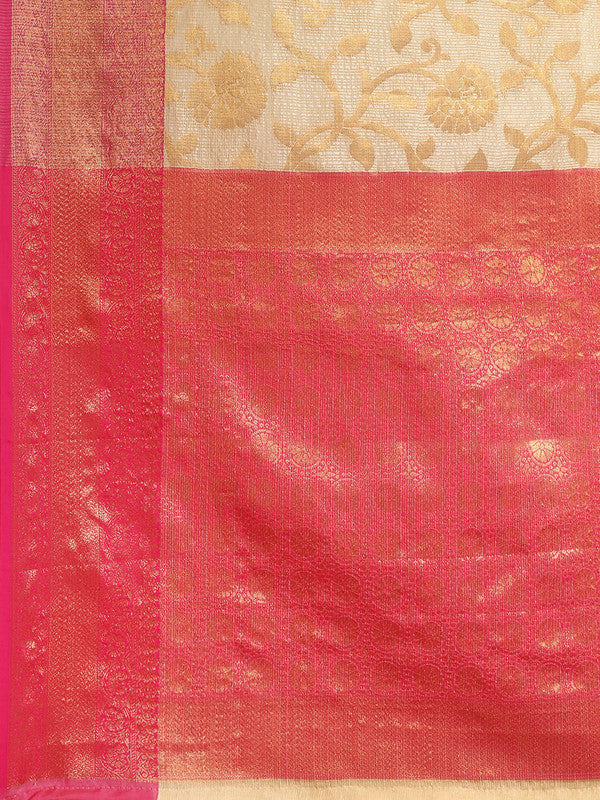 Pink Tissue Silk Woven Zari Design Floral Saree with Unstitched Blouse - Hiral Fashion