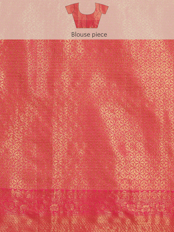 Pink Tissue Silk Woven Zari Design Floral Saree with Unstitched Blouse - Hiral Fashion