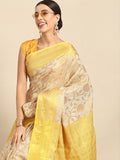 Yellow Tissue Silk Woven Zari Design Floral Saree with Unstitched Blouse - Hiral Fashion