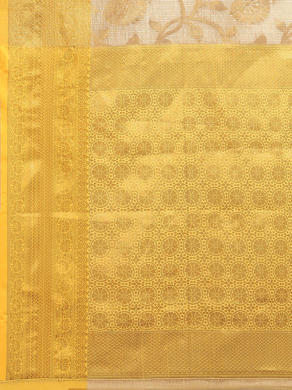 Yellow Tissue Silk Woven Zari Design Floral Saree with Unstitched Blouse - Hiral Fashion