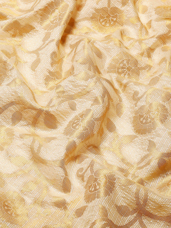 Yellow Tissue Silk Woven Zari Design Floral Saree with Unstitched Blouse - Hiral Fashion