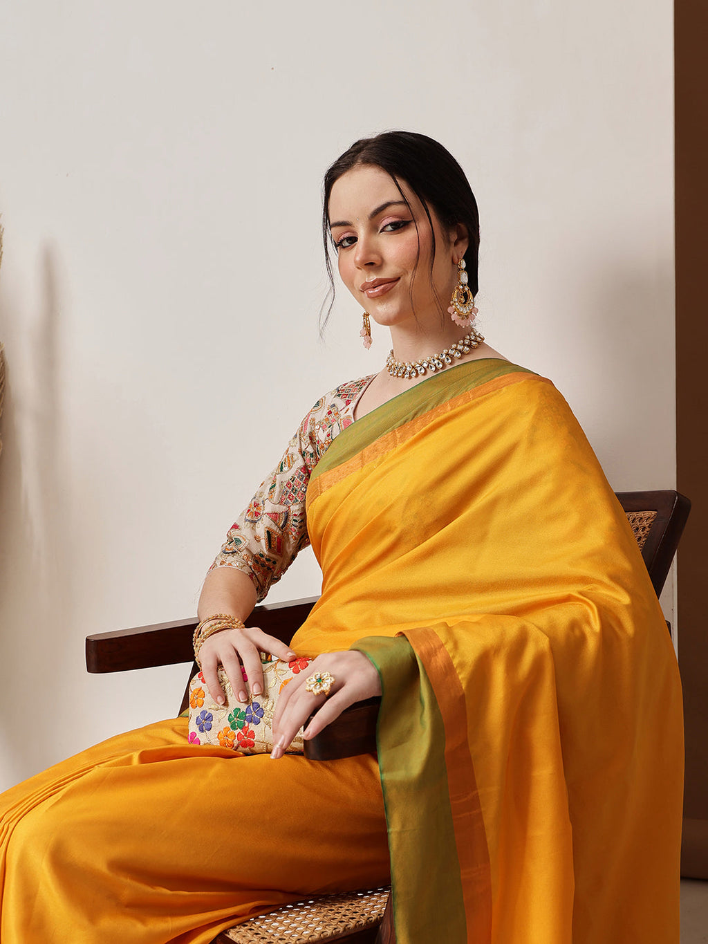Hiral Fashion Mustard Banarasi Art Silk Solid Saree