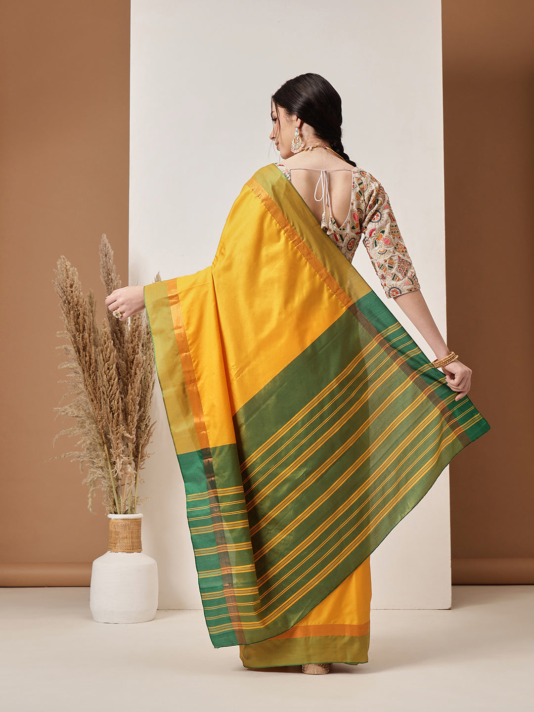Hiral Fashion Mustard Banarasi Art Silk Solid Saree