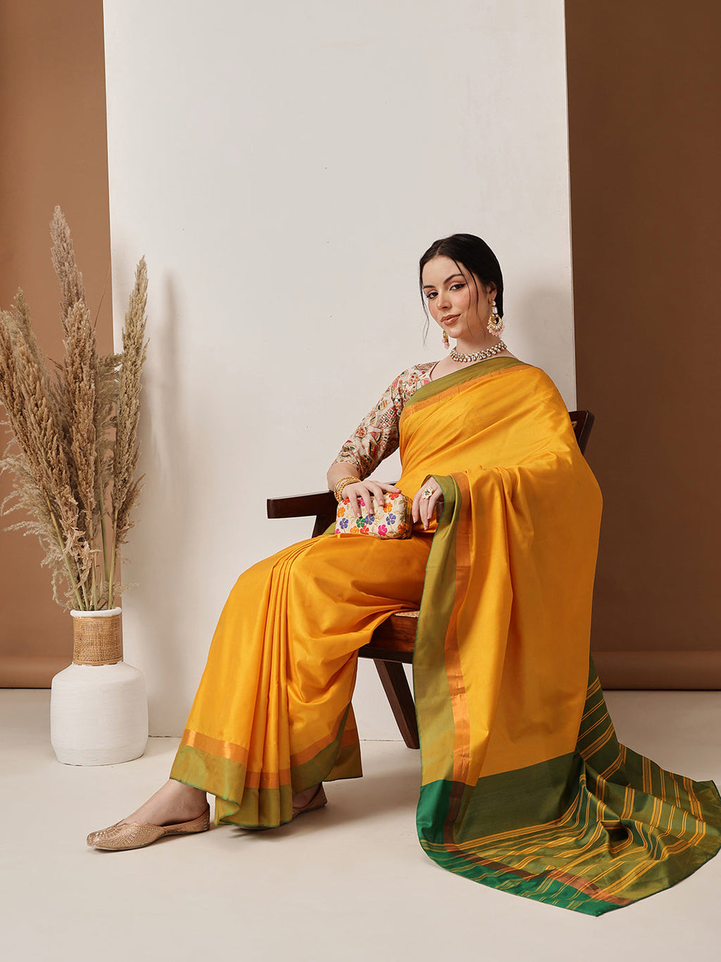 Hiral Fashion Mustard Banarasi Art Silk Solid Saree