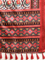 White Silk Blend Digital Print Patola Saree with Unstitched Blouse - Hiral Fashion