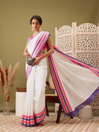 Hiral Fashion White Banarasi Soft Silk Solid Saree