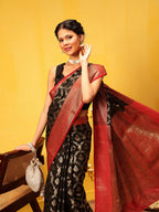 Hiral Fashion Black Banarasi Silk Woven Design Saree