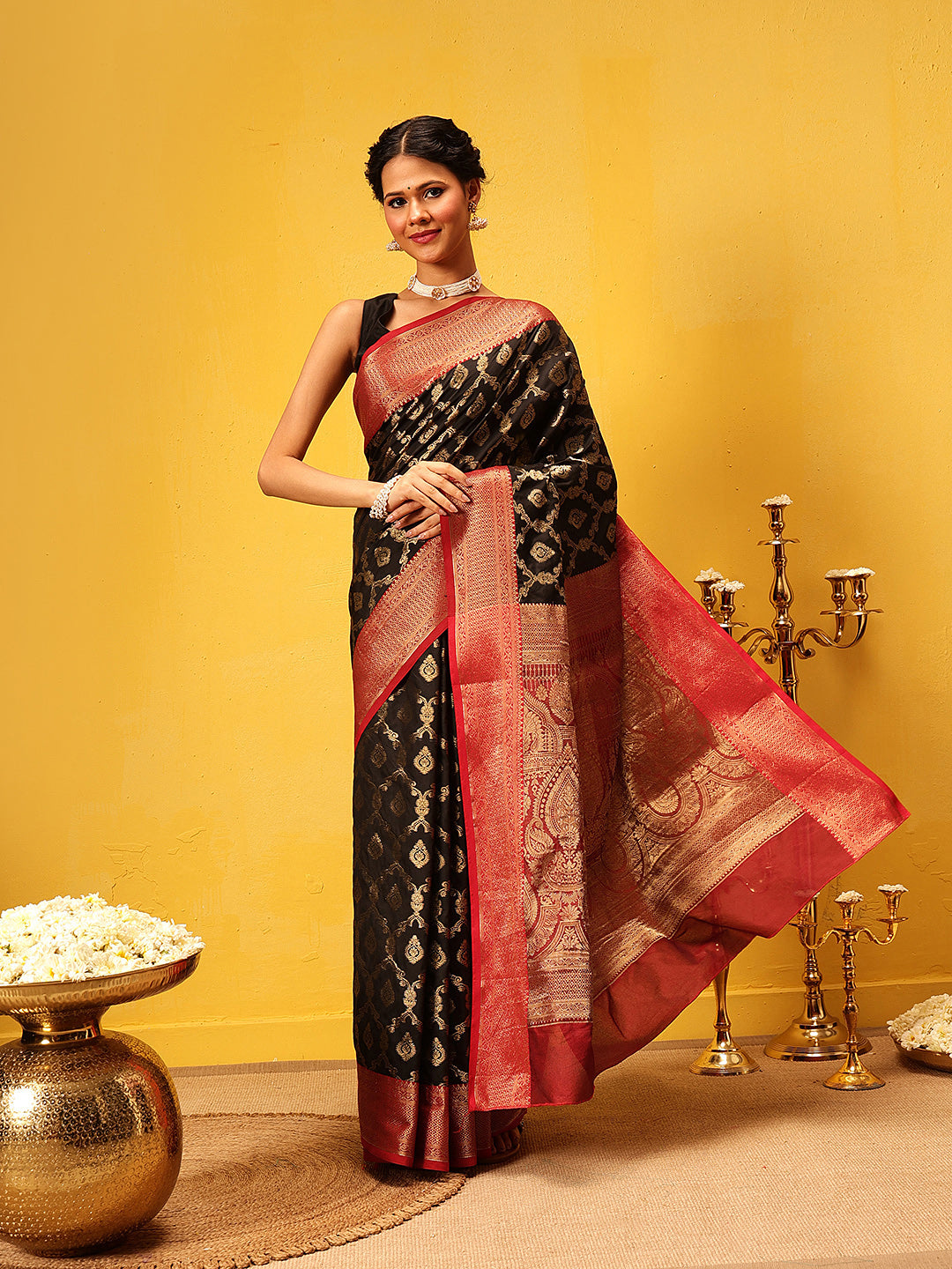 Hiral Fashion Black Banarasi Silk Woven Design Saree