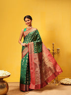 Hiral Fashion Green Banarasi Silk Woven Design Saree