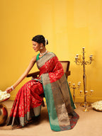 Hiral Fashion Red Banarasi Silk Woven Design Saree