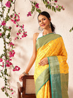 Hiral Fashion Yellow Banarasi Silk Woven Design Saree