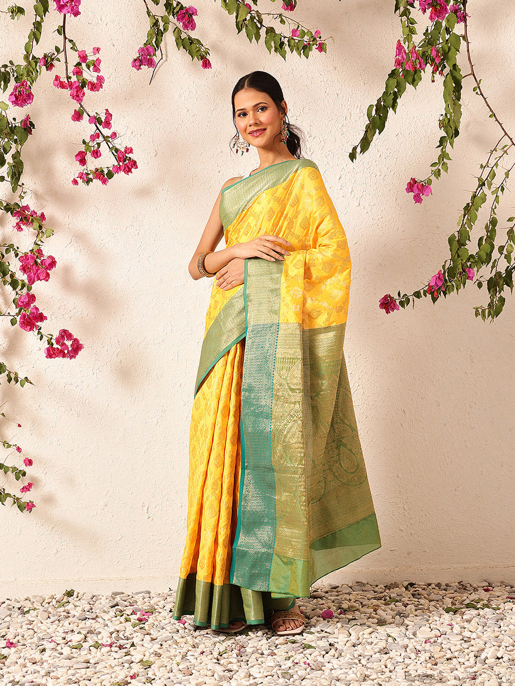 Hiral Fashion Yellow Banarasi Silk Woven Design Saree
