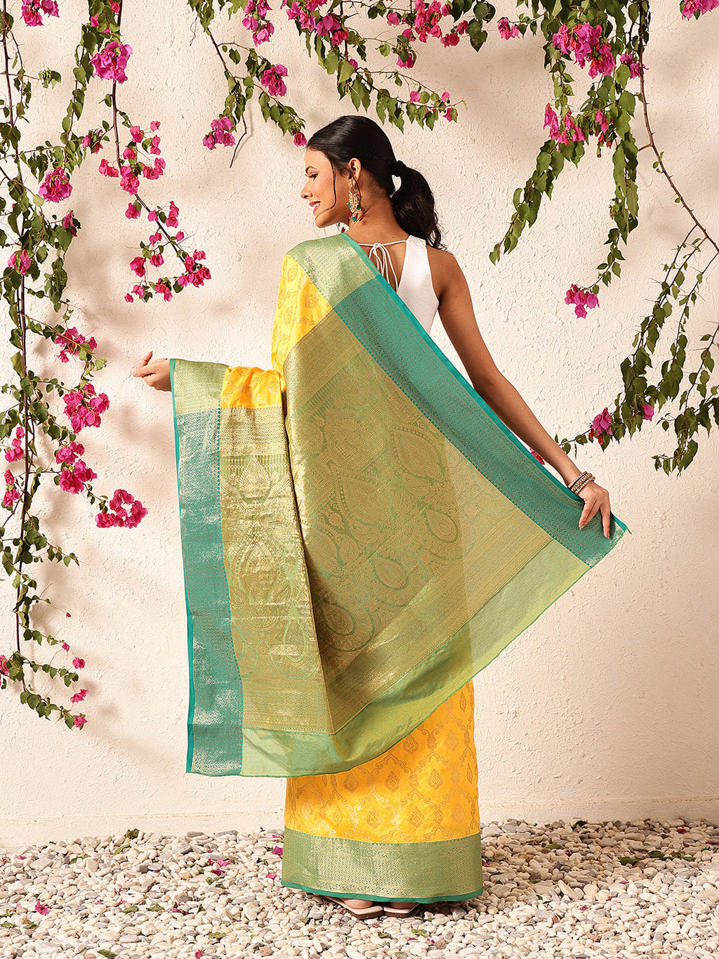 Hiral Fashion Yellow Banarasi Silk Woven Design Saree