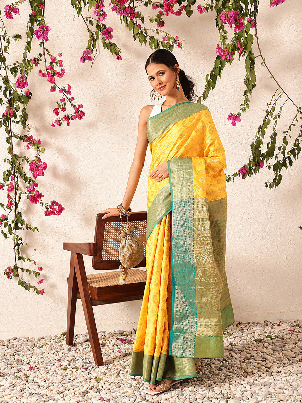 Hiral Fashion Yellow Banarasi Silk Woven Design Saree