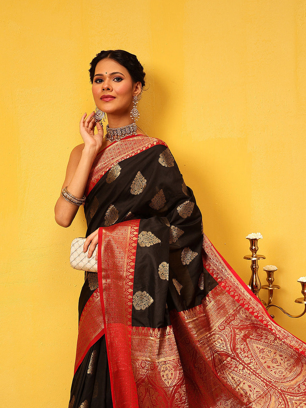 Hiral Fashion Black Banarasi Silk Woven Design Saree