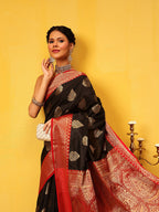 Hiral Fashion Black Banarasi Silk Woven Design Saree