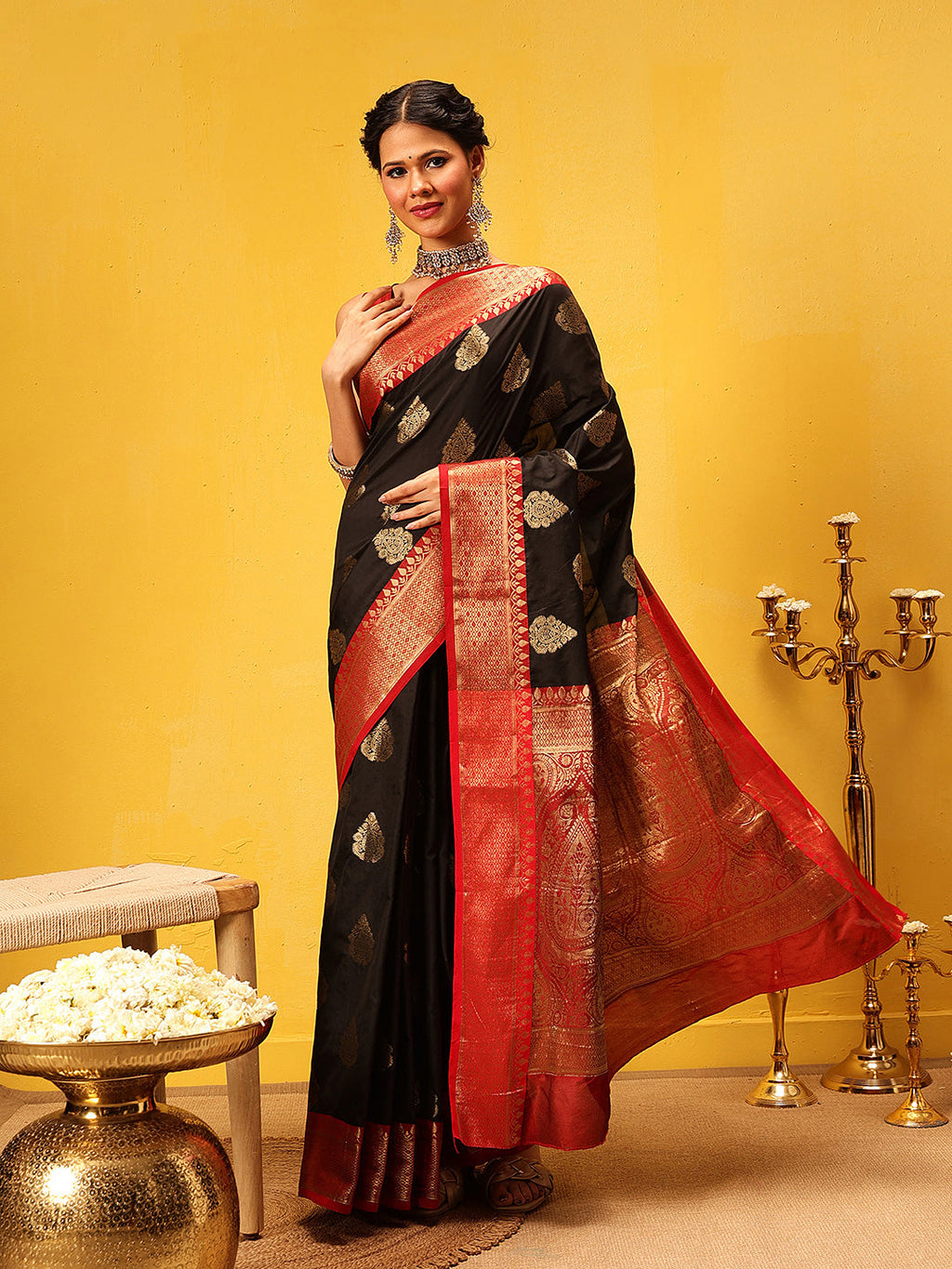 Hiral Fashion Black Banarasi Silk Woven Design Saree